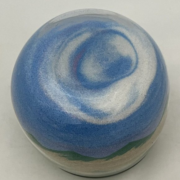 Vintage Sand Art Glass Mountain Sunset Scene Paperweight Rainbow Way Ltd USA - Picture 6 of 11